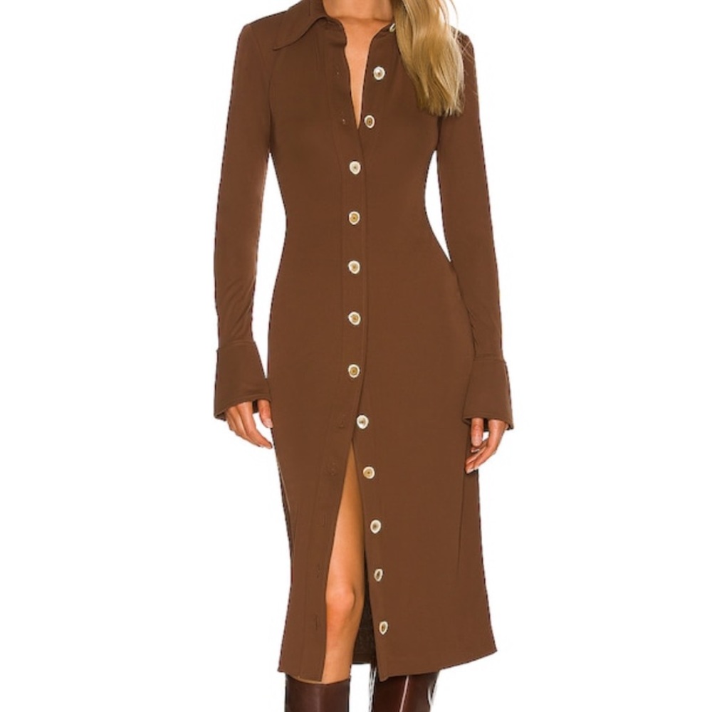 Song of Style Brown Button-Front Midi Dress